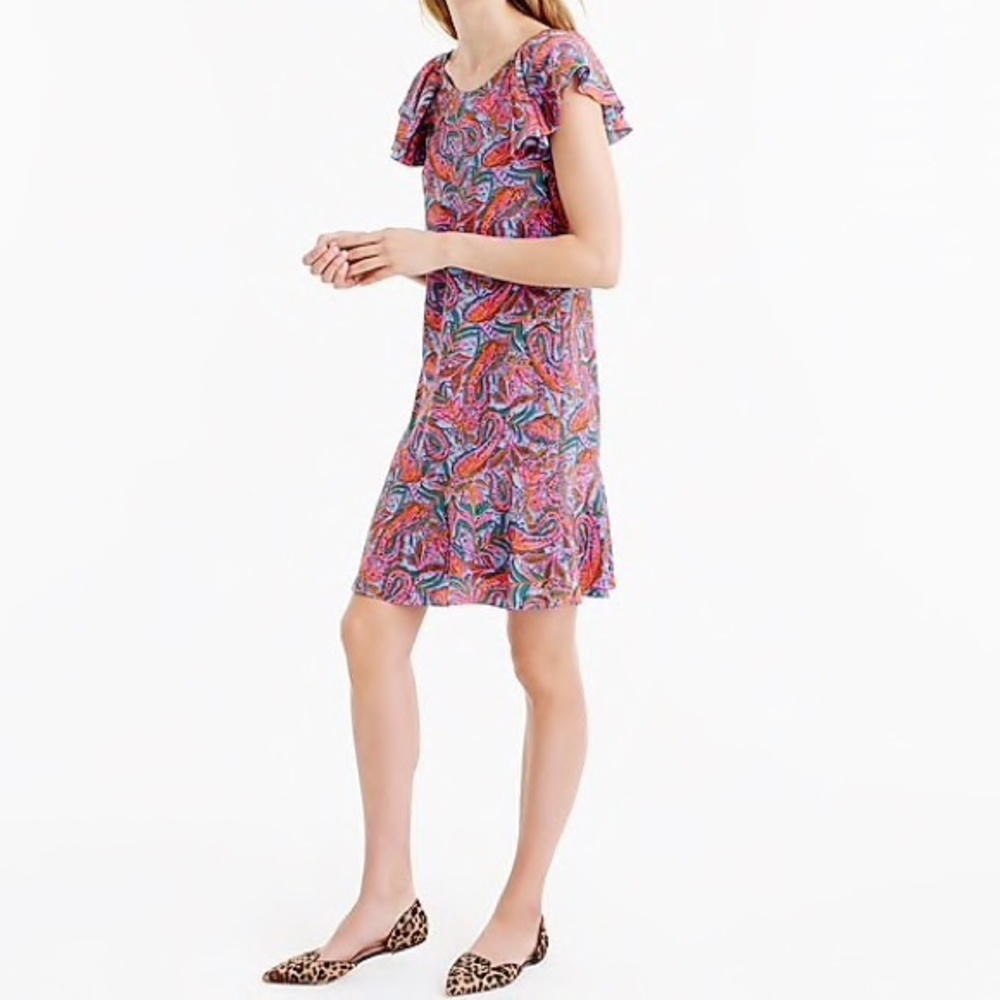 J. Crew Vibrant Paisley Silk Ruffle Dress - Picture 1 of 8